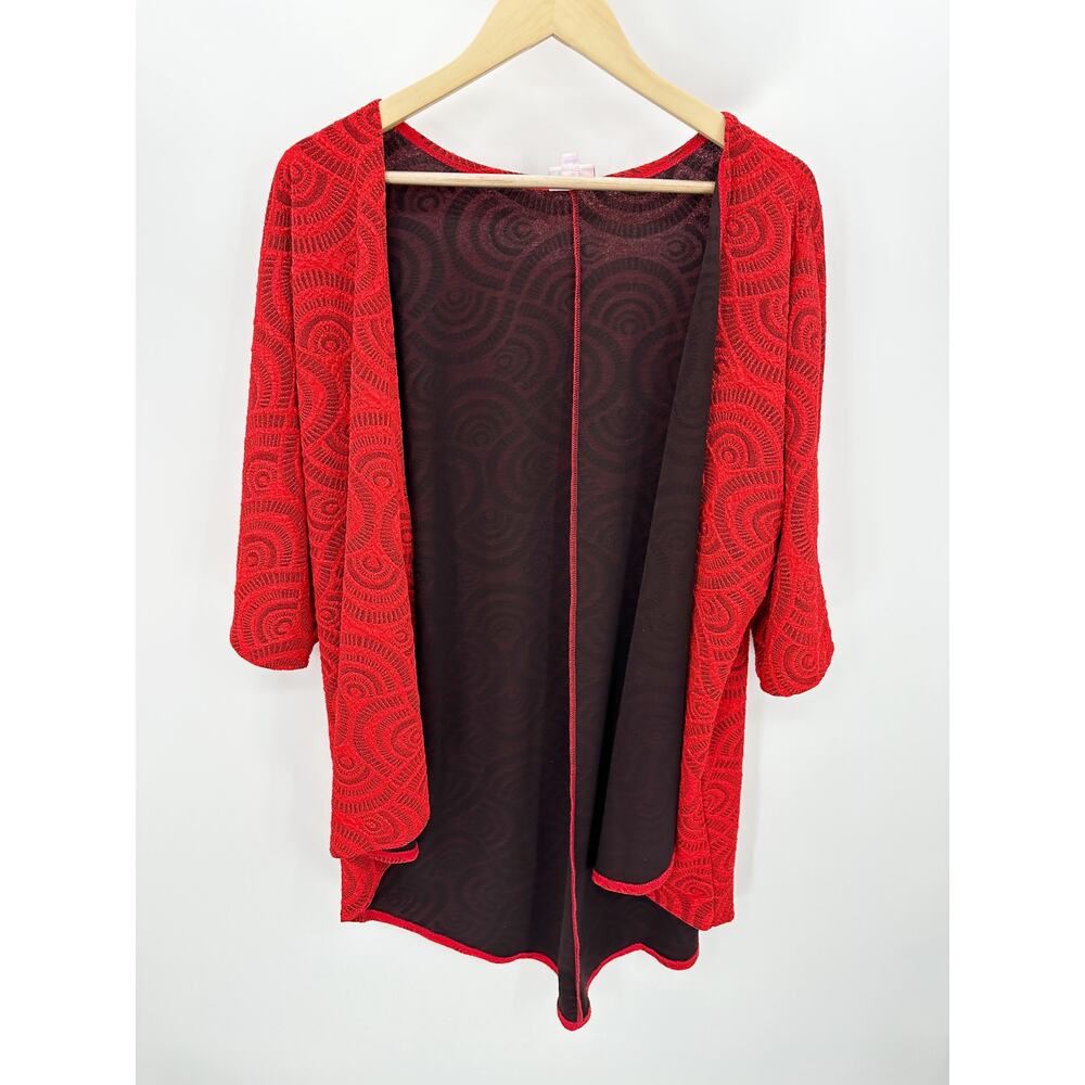 LuLaRoe Womens Red Lace Cardigan Open Front Holiday Festive Sweater Size S